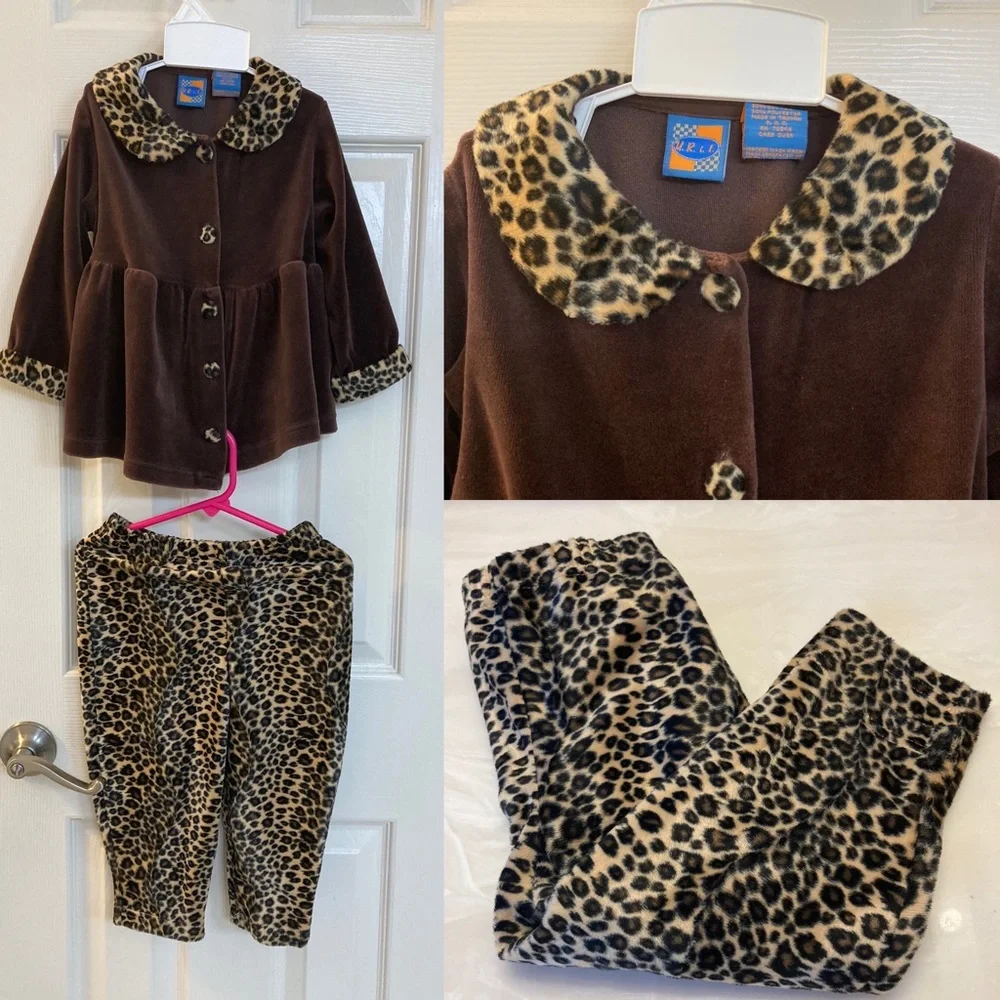 Cheetah outfit 2T brown button top soft bottoms U.R.It brand girlie girl outfit